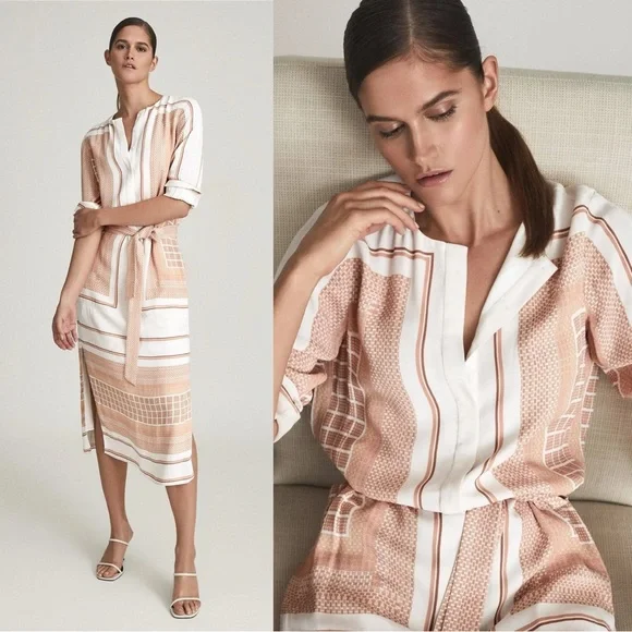 Reiss | Dresses | Reiss Harper Scarf Print Midi Dress Mono